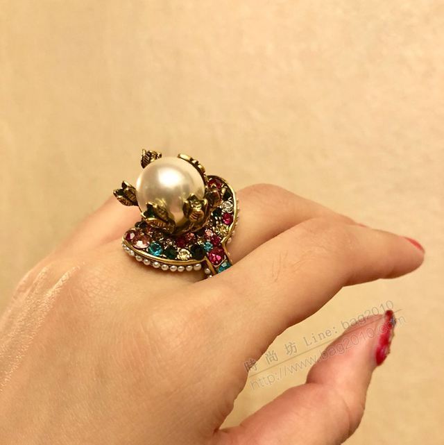 GUCCi飾品 古馳女戒指 Gucci彩鑽珍珠戒指  zgbq1194
